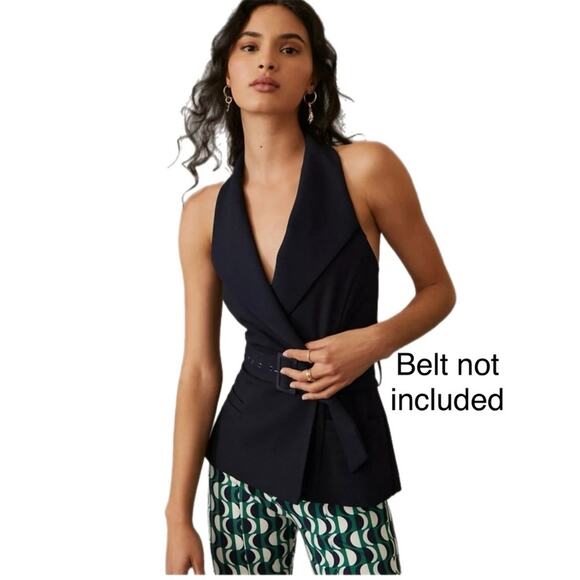 HutchAnthropologie navy blue tuxedo vest top blouse NEW XXS